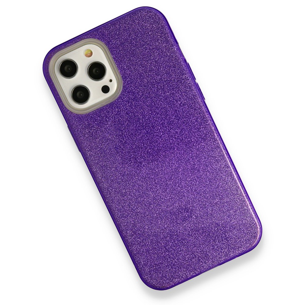  iPhone 12 Pro Max Kılıf Simli Katmanlı Silikon - Mor