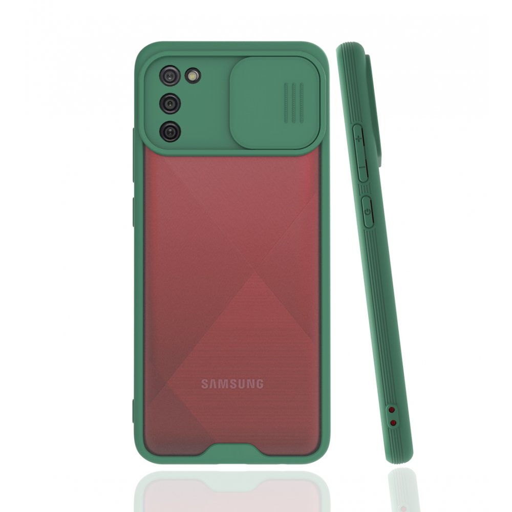 Samsung Galaxy A02S Kılıf Platin Kamera Koruma Silikon - Yeşil