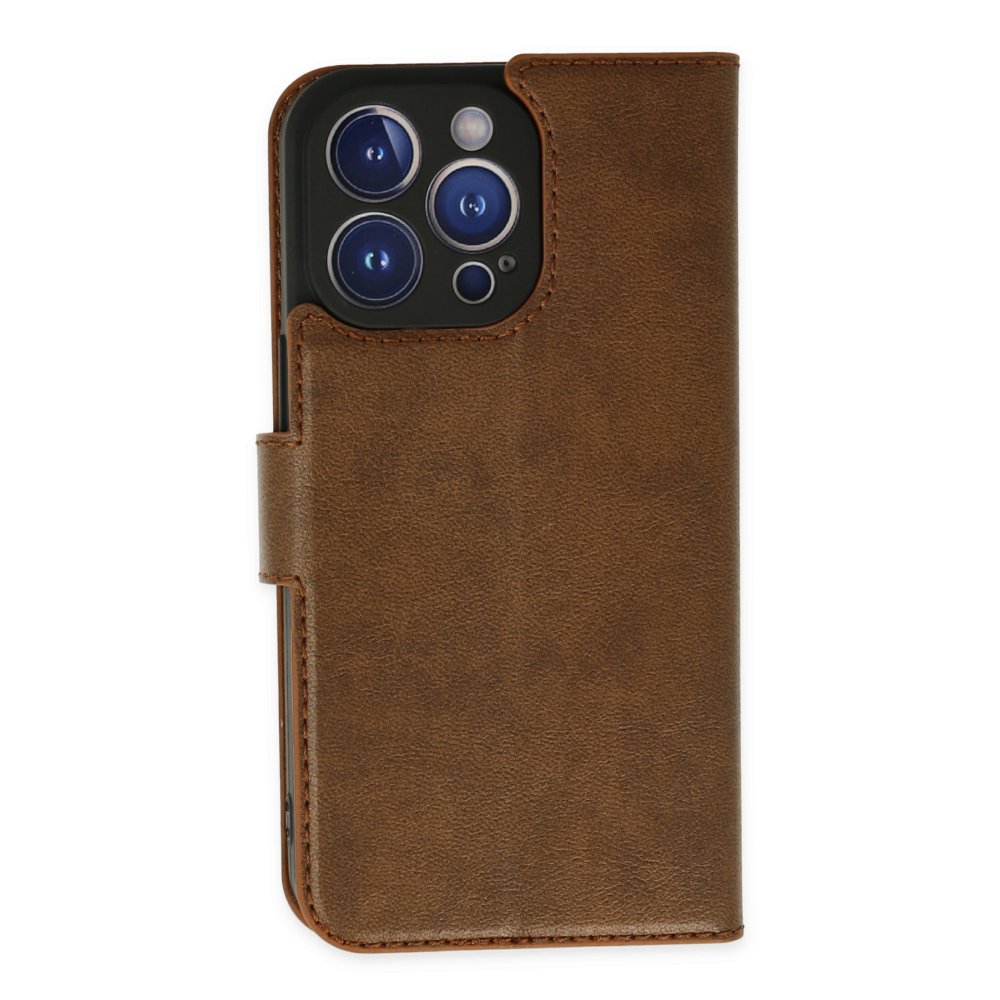  iPhone 14 Pro Kılıf Trend S Plus Kapaklı Kılıf - Taba