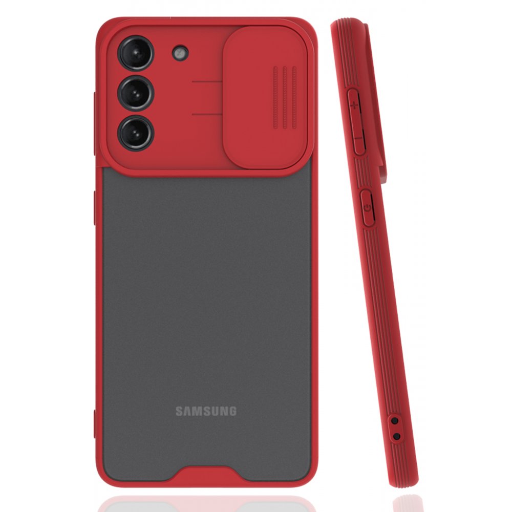  Samsung Galaxy S21 Kılıf Platin Kamera Koruma Silikon - Kırmızı