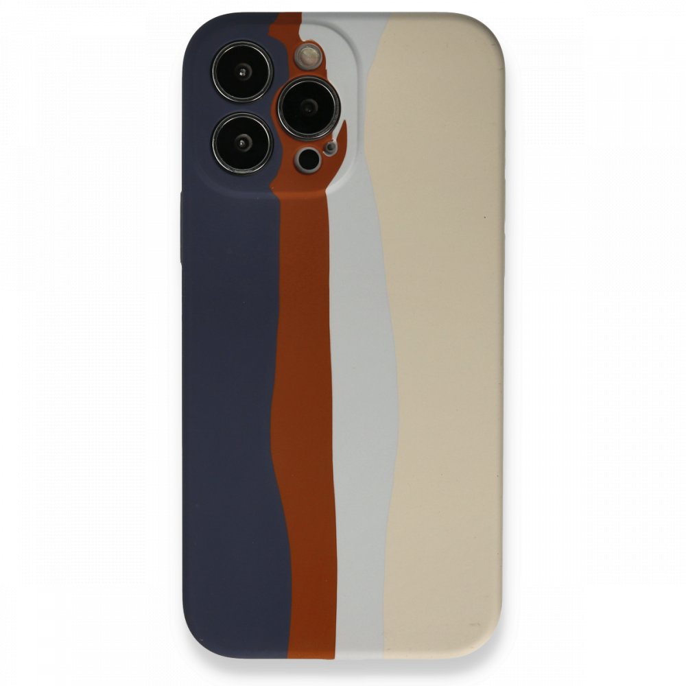  iPhone 13 Pro Kılıf Ebruli Lansman Silikon - Lacivert-Krem