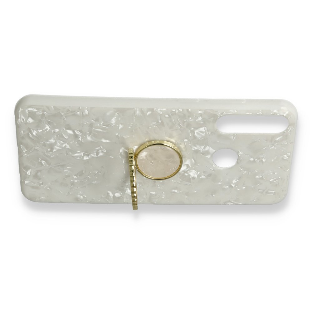 Huawei Y6P Kılıf Marble Yüzüklü Silikon - Beyaz  Huawei Y6P Kılıf Marble Yüzüklü Silikon - Beyaz