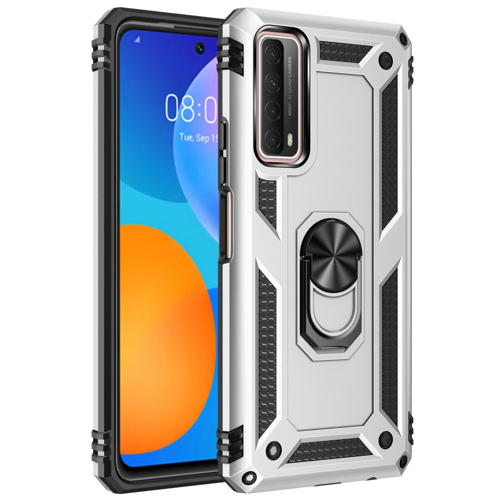 Huawei P Smart 2021 Kılıf Sofya Yüzüklü Silikon Kapak - Gümüş  Huawei P Smart 2021 Kılıf Sofya Yüzüklü Silikon Kapak - Gümüş