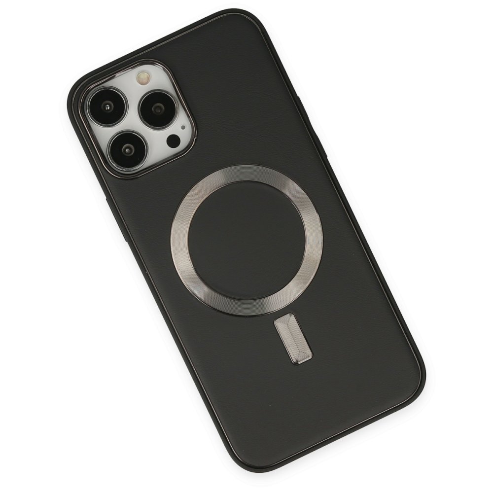  iPhone 13 Pro Kılıf Coco Deri Magneticsafe Silikon - Siyah