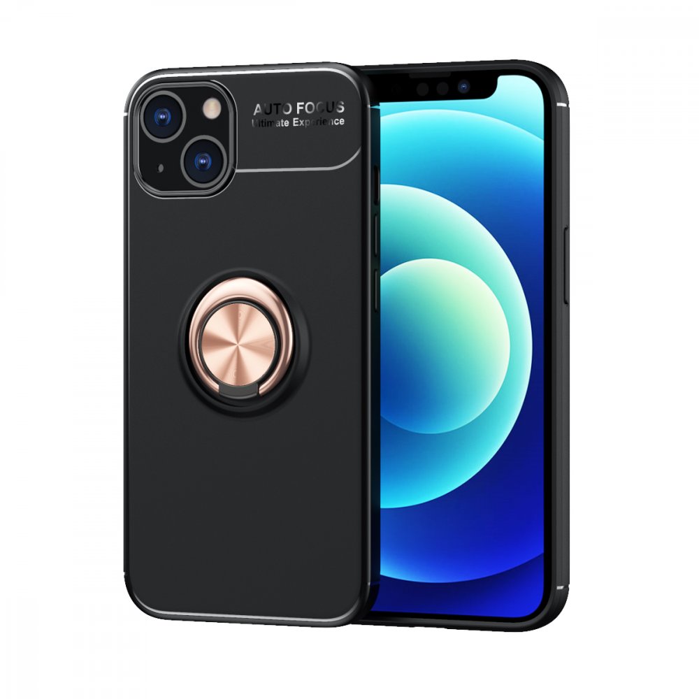  iPhone 13 Kılıf Range Yüzüklü Silikon - Siyah-Gold