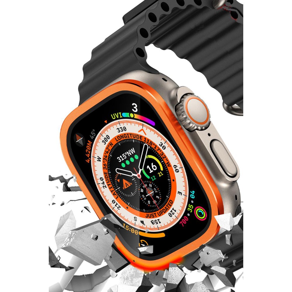  Apple Watch Ultra 49mm Alüminyum Kasa Cam Ekran Koruyucu - Turuncu
