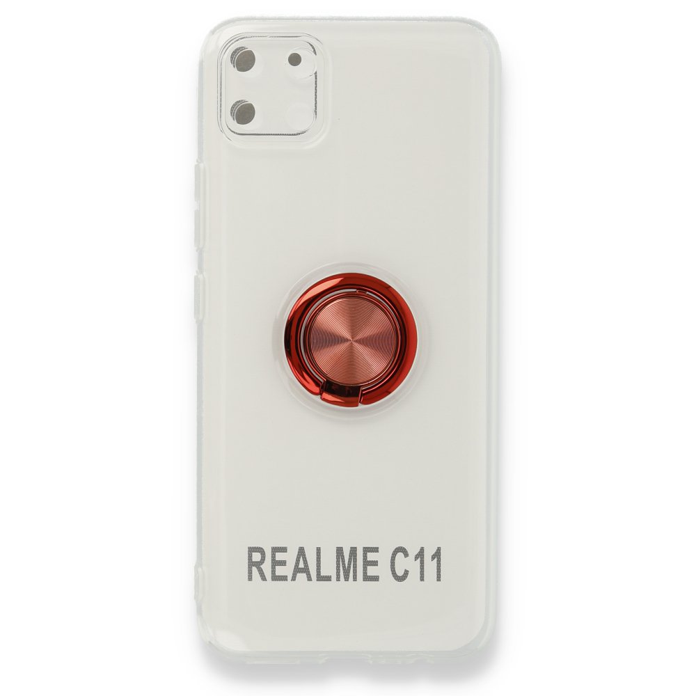 Realme C11 Kılıf Gros Yüzüklü Silikon - Kırmızı  Realme C11 Kılıf Gros Yüzüklü Silikon - Kırmızı