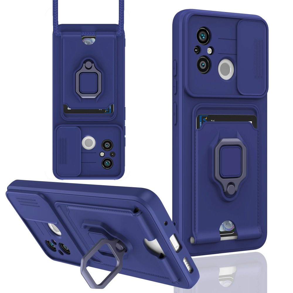 Redmi 12C Kılıf Zuma Kartvizitli Yüzüklü Silikon - Lacivert