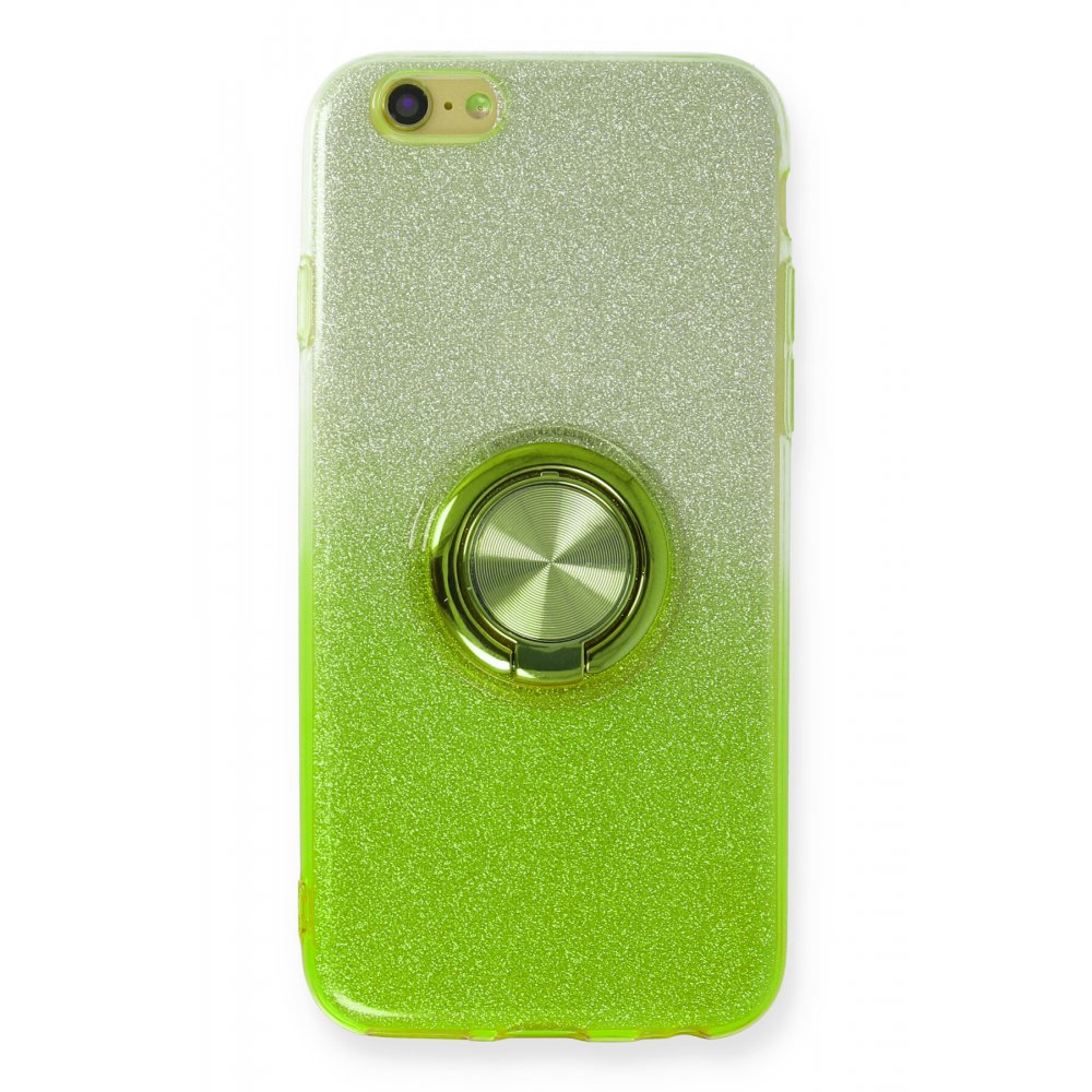  iPhone 6 Kılıf Simli Yüzüklü Silikon - Yeşil