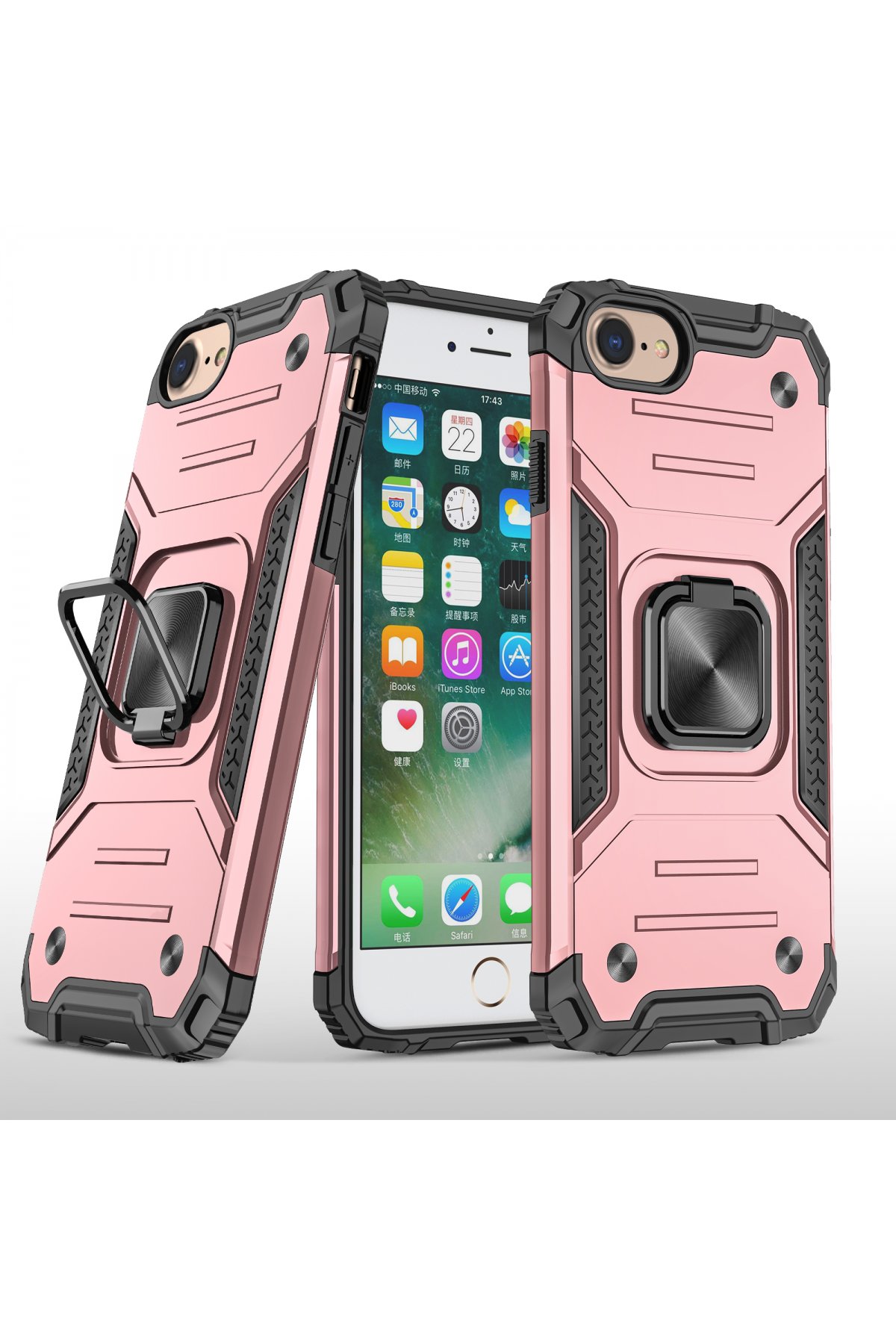  iPhone 8 Kılıf Zegna Yüzüklü Silikon Kapak - Rose