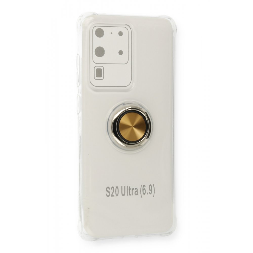  Samsung Galaxy S20 Ultra Kılıf Gros Yüzüklü Silikon - Gold
