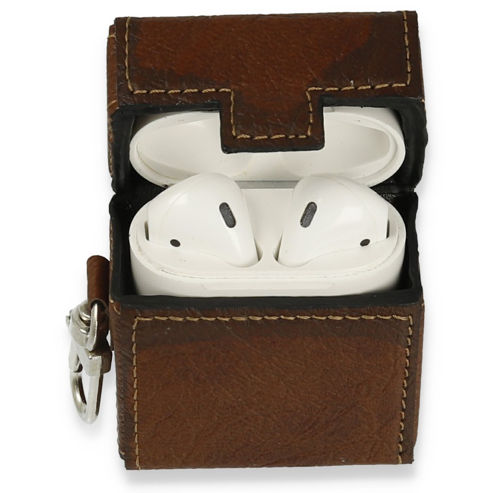  Airpods (1.nesil) Deri Kılıf - Kahverengi