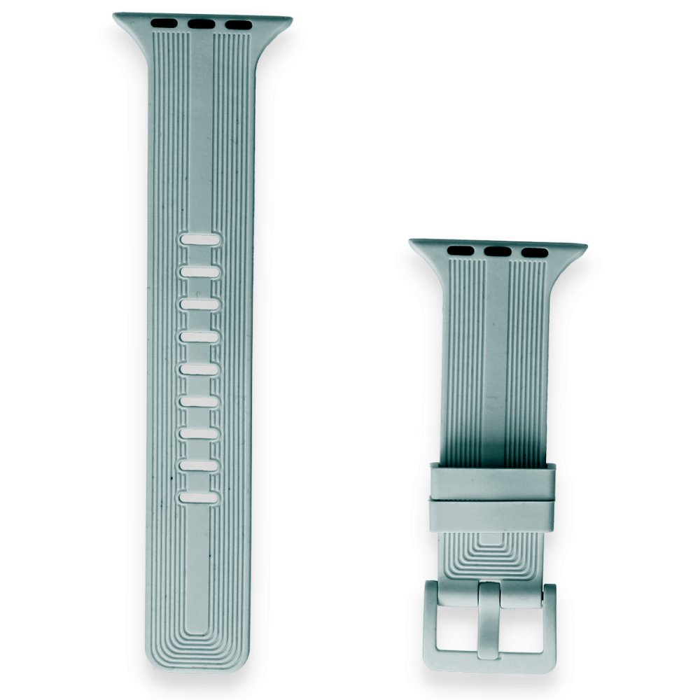 Apple Watch 38mm KR408 Çizgili Silikon Kordon - Yeşil Apple Watch 38mm KR408 Çizgili Silikon Kordon - Yeşil