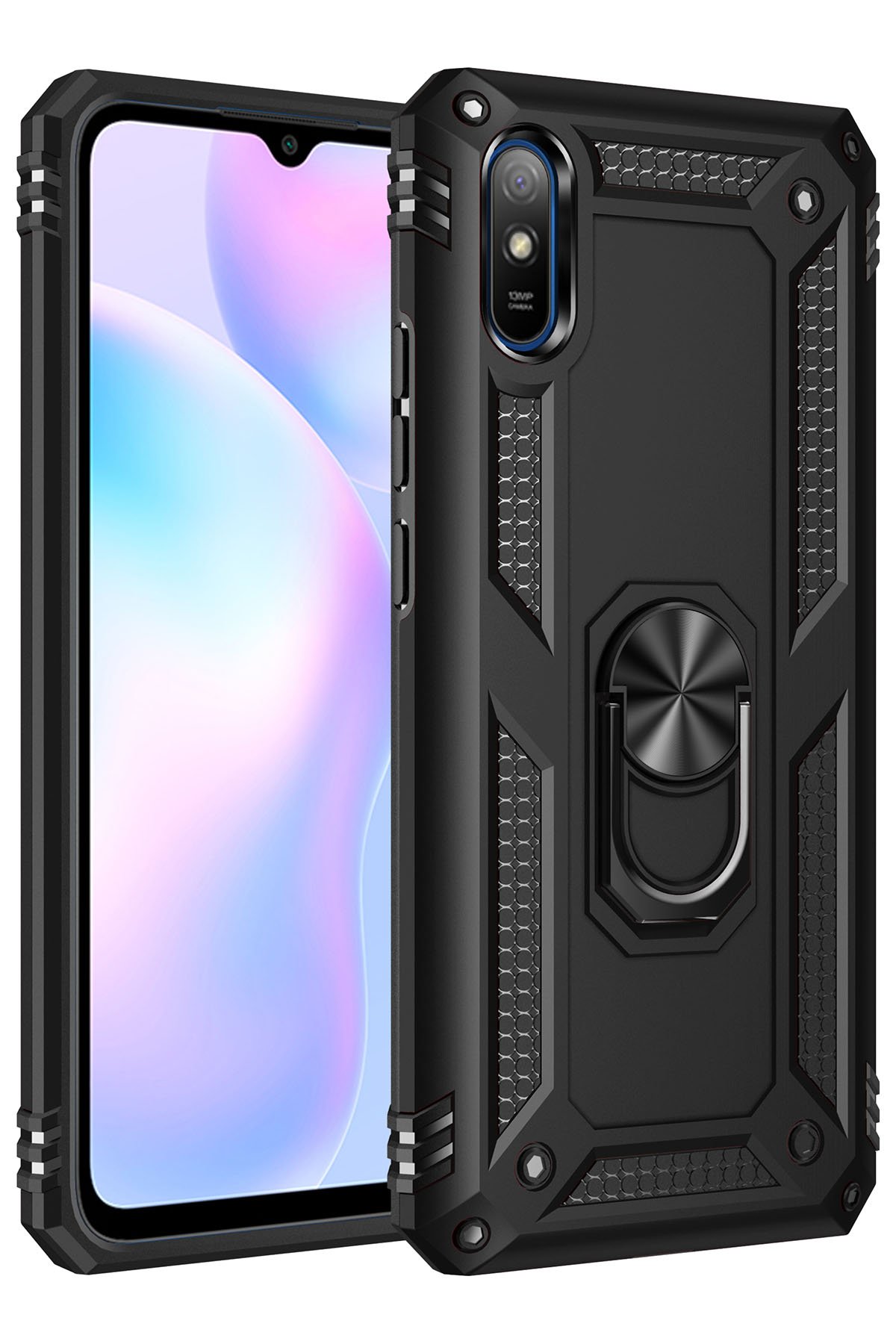 Redmi 9A Kılıf Sofya Yüzüklü Silikon Kapak - Siyah