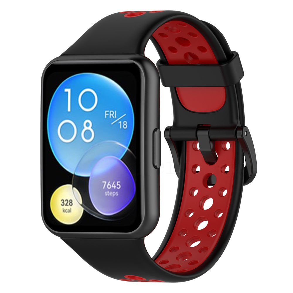 Huawei Watch Fit 2 Spor Delikli Kordon - Siyah-Kırmızı