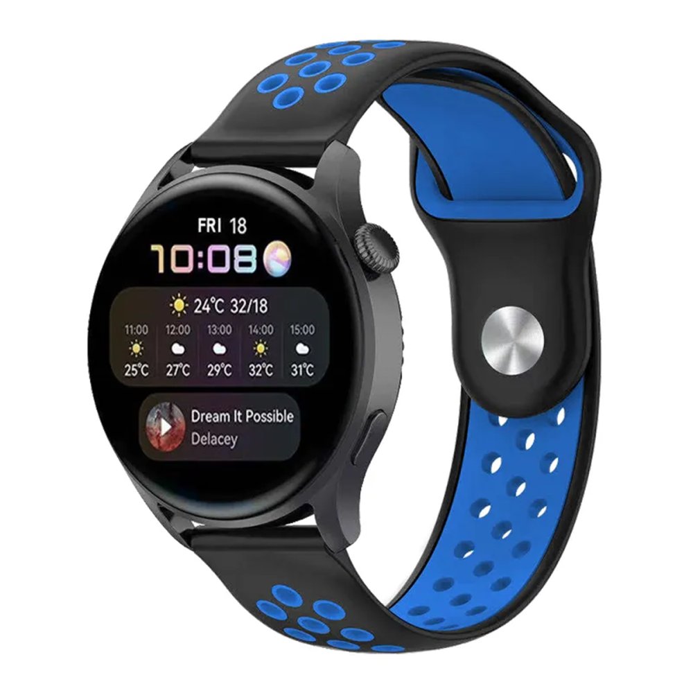  Watch 20mm Spor Delikli Kordon - Siyah-Mavi