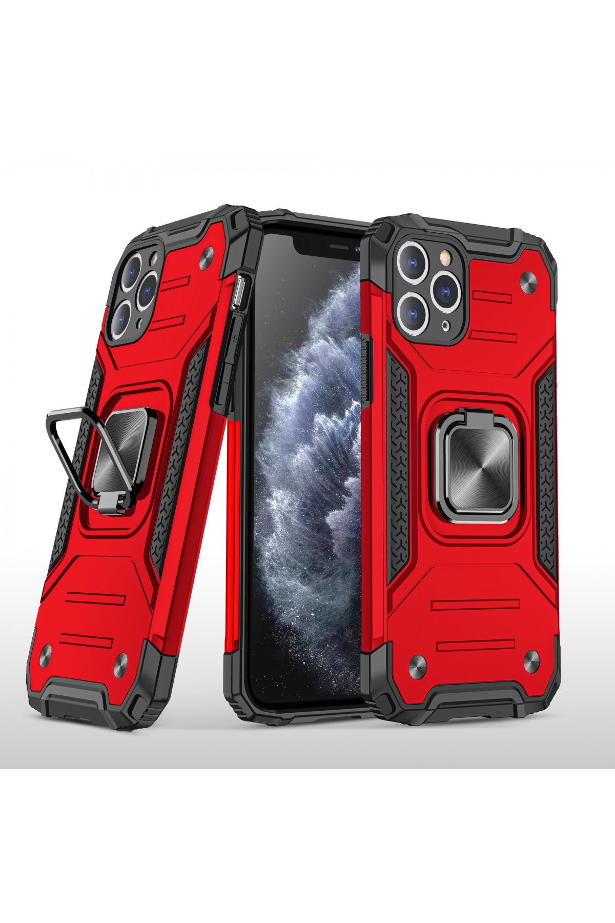  iPhone 11 Pro Kılıf Zegna Yüzüklü Silikon Kapak - Kırmızı