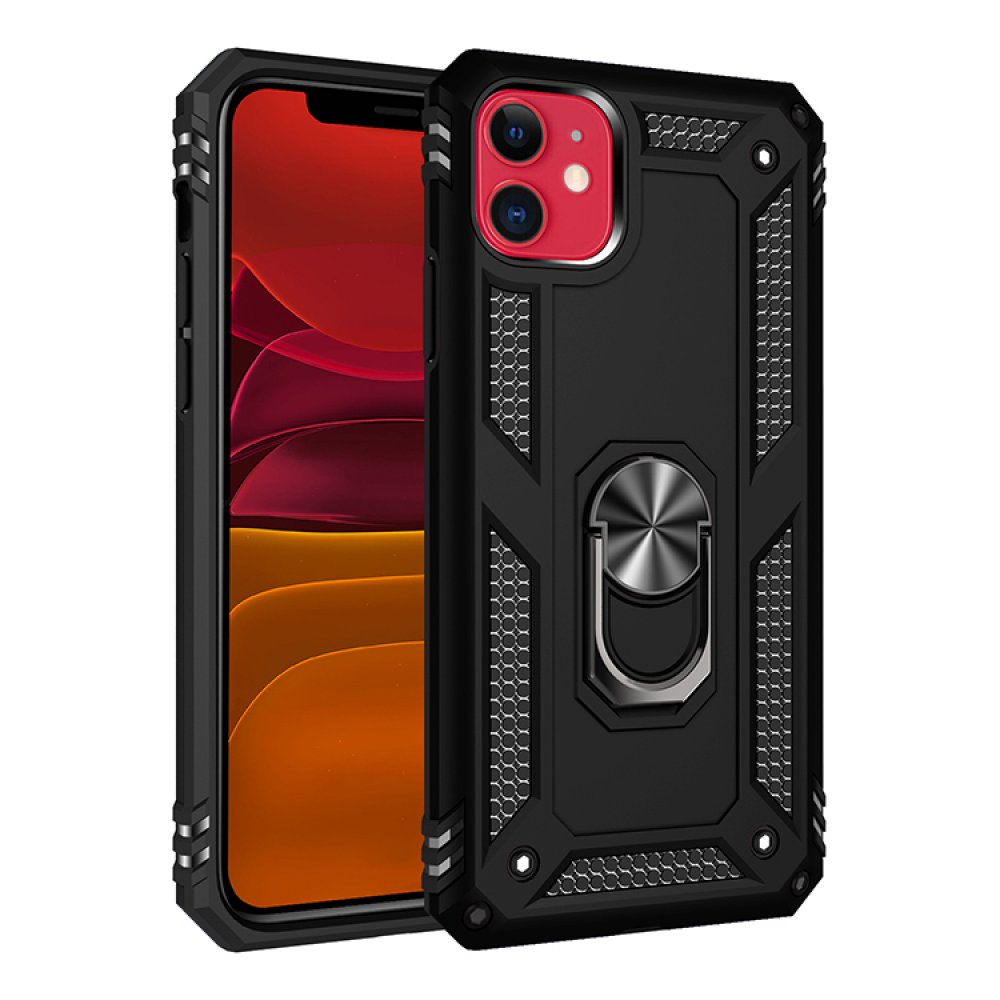  iPhone 11 Kılıf Sofya Yüzüklü Silikon Kapak - Siyah