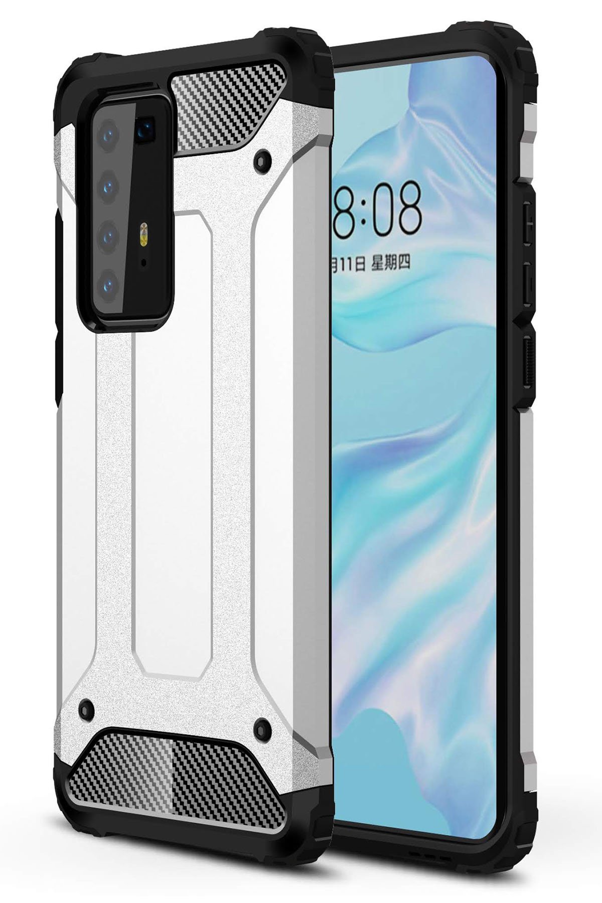 Huawei P40 Pro Kılıf Tank Silikon Kapak - Gümüş Huawei P40 Pro Kılıf Tank Silikon Kapak - Gümüş