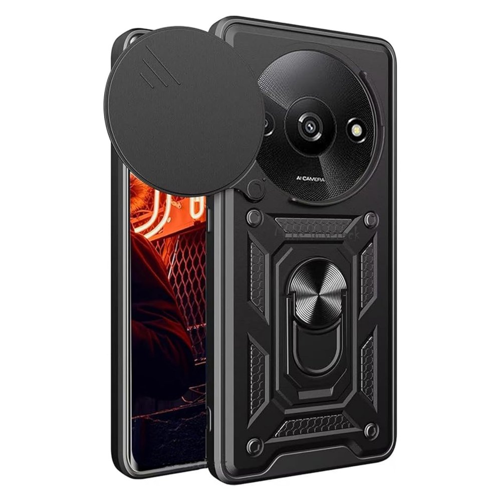 Redmi A3 4G Kılıf Pars Lens Yüzüklü Silikon - Siyah