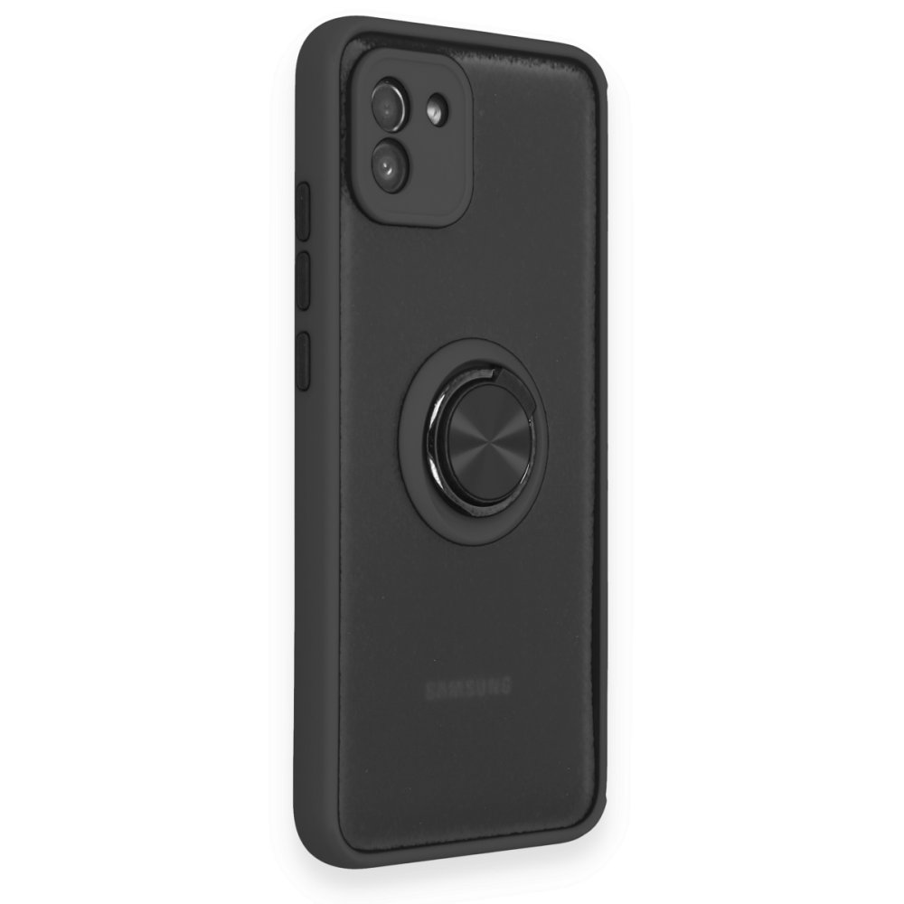  Samsung Galaxy A03 Kılıf Montreal Yüzüklü Silikon Kapak - Siyah
