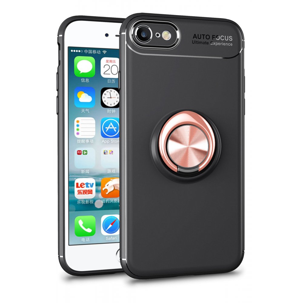 iPhone SE 2020 Kılıf Range Yüzüklü Silikon - Siyah-Gold iPhone SE 2020 Kılıf Range Yüzüklü Silikon - Siyah-Gold