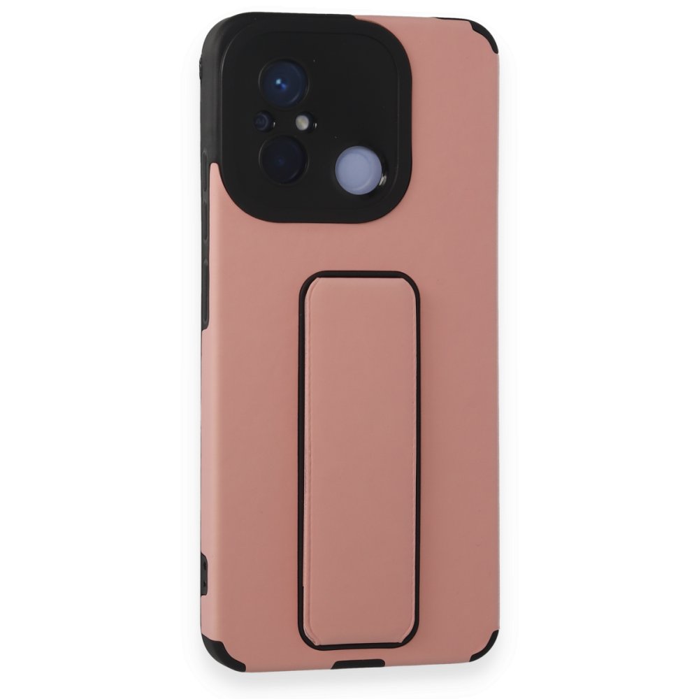Redmi 12C Kılıf Mega Standlı Silikon - Pudra