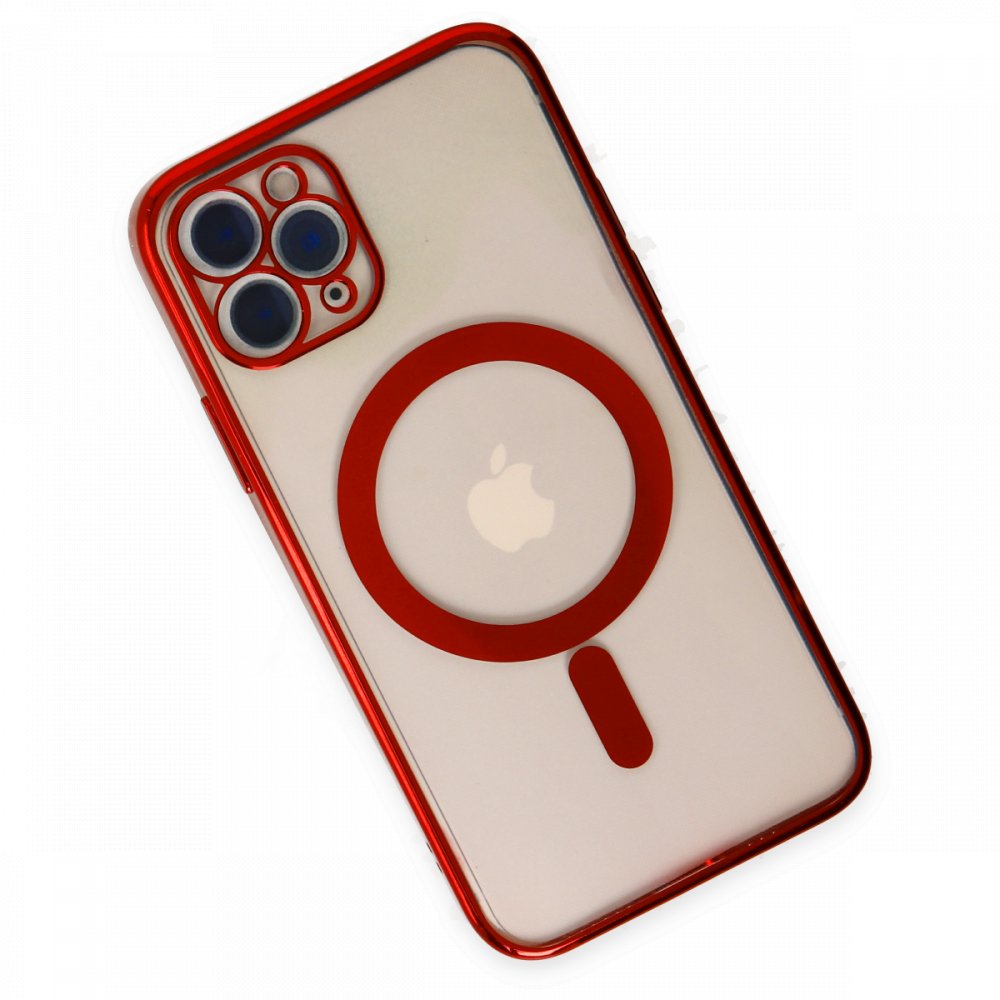  iPhone 11 Pro Max Kılıf Magneticsafe Lazer Silikon - Kırmızı