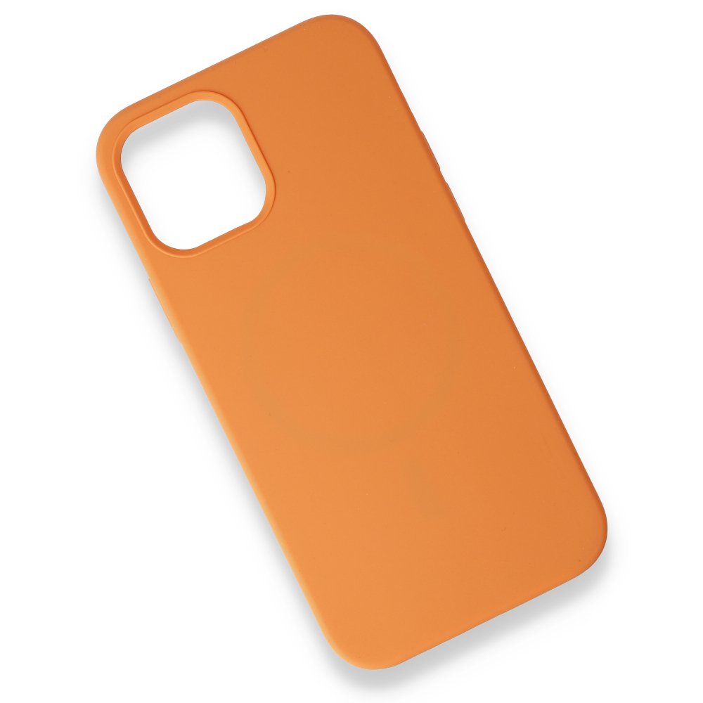  iPhone 12 Kılıf Magneticsafe Lansman Silikon Kapak - Koyu Turuncu