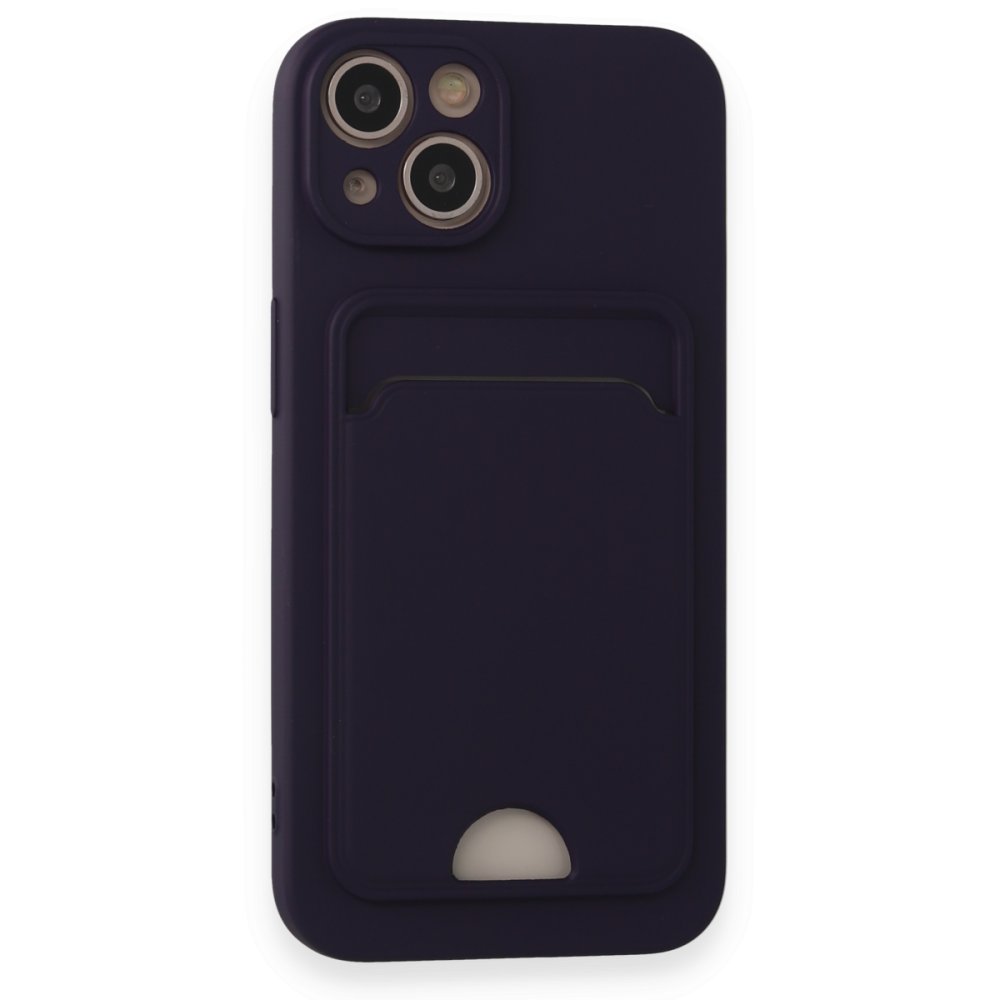  iPhone 14 Kılıf Kelvin Kartvizitli Silikon - Derin Mor