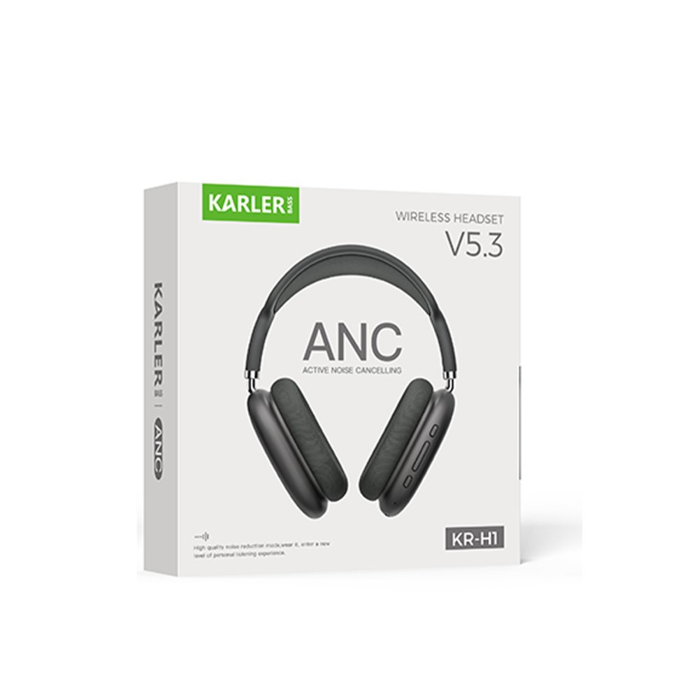 Karler Bass KRH2 Aktif Gürültü Engelleyici Özellikli BT 5.3 Kafaüstü Kablosuz Kulaklık - Siyah
