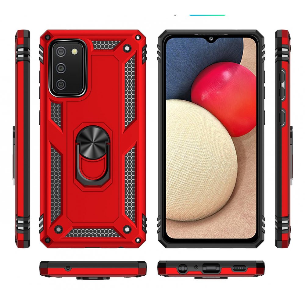  Samsung Galaxy A03S Kılıf Sofya Yüzüklü Silikon Kapak - Kırmızı
