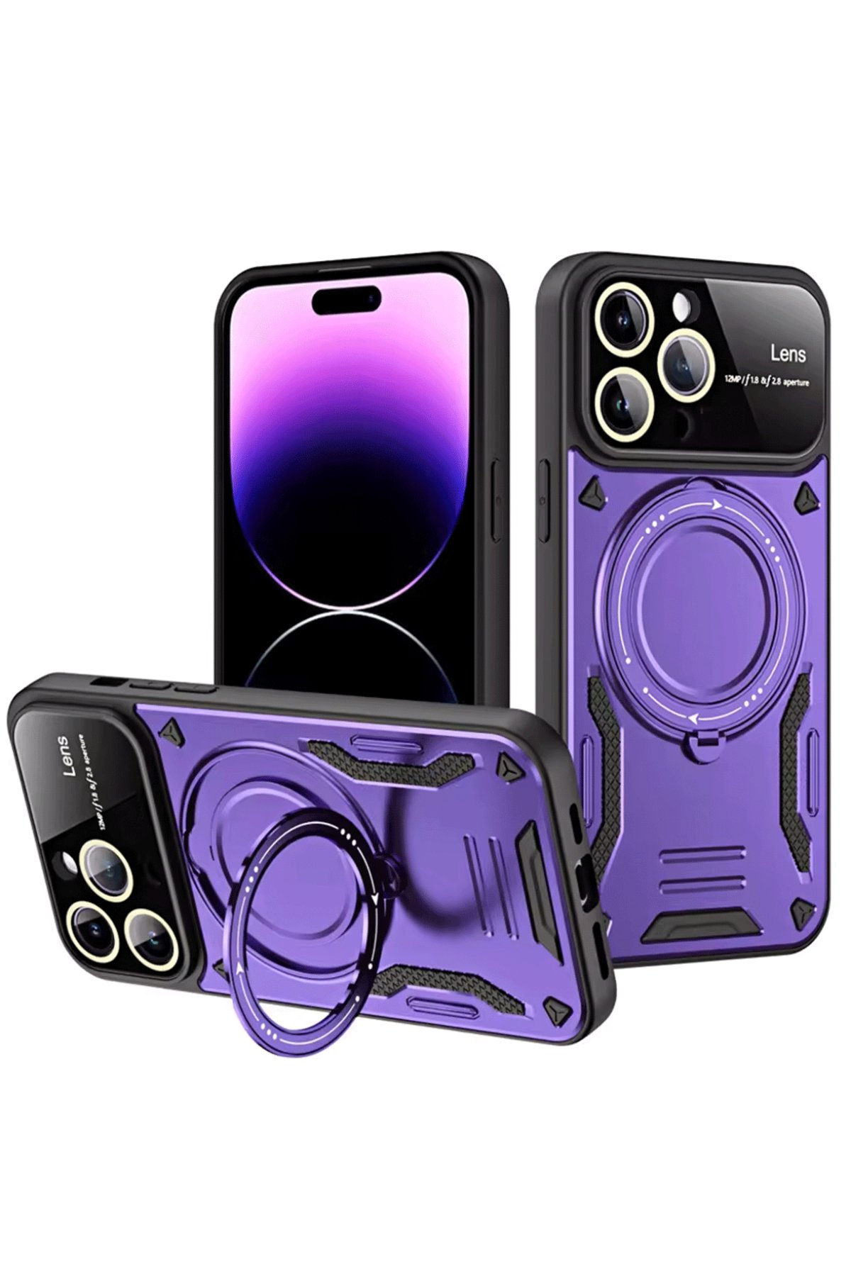 iPhone 16 Pro Max Kılıf Joy Lens Standlı Kapak - Mor iPhone 16 Pro Max Kılıf Joy Lens Standlı Kapak - Mor