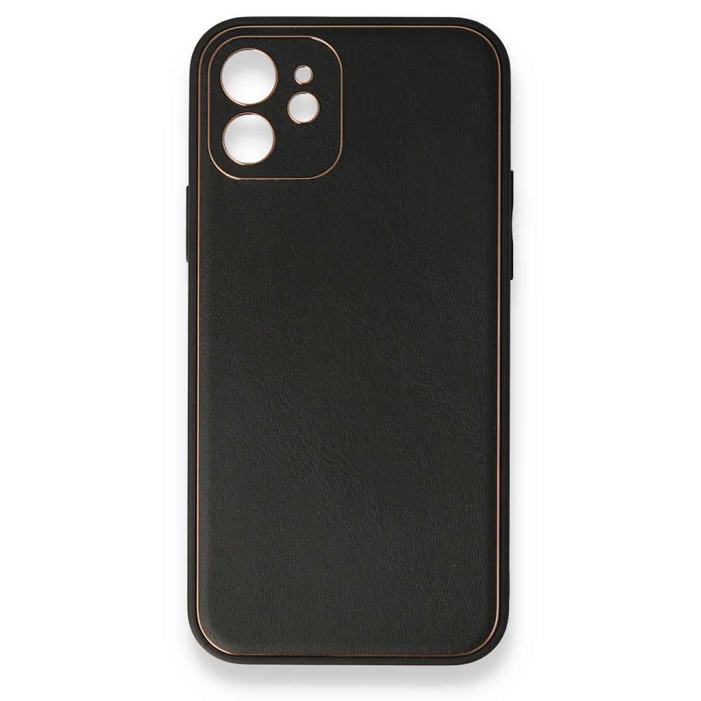 iPhone 12 Mini Kılıf Coco Deri Silikon Kapak - Siyah iPhone 12 Mini Kılıf Coco Deri Silikon Kapak - Siyah