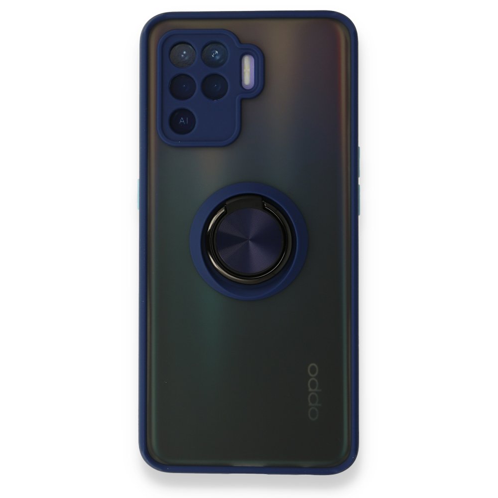  Oppo Reno 5 Lite Kılıf Montreal Yüzüklü Silikon Kapak - Lacivert