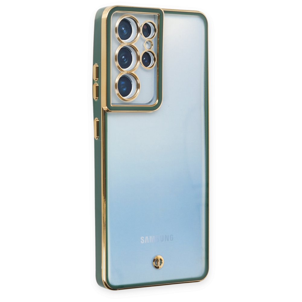  Samsung Galaxy S21 Ultra Kılıf Liva Lens Silikon - Yeşil