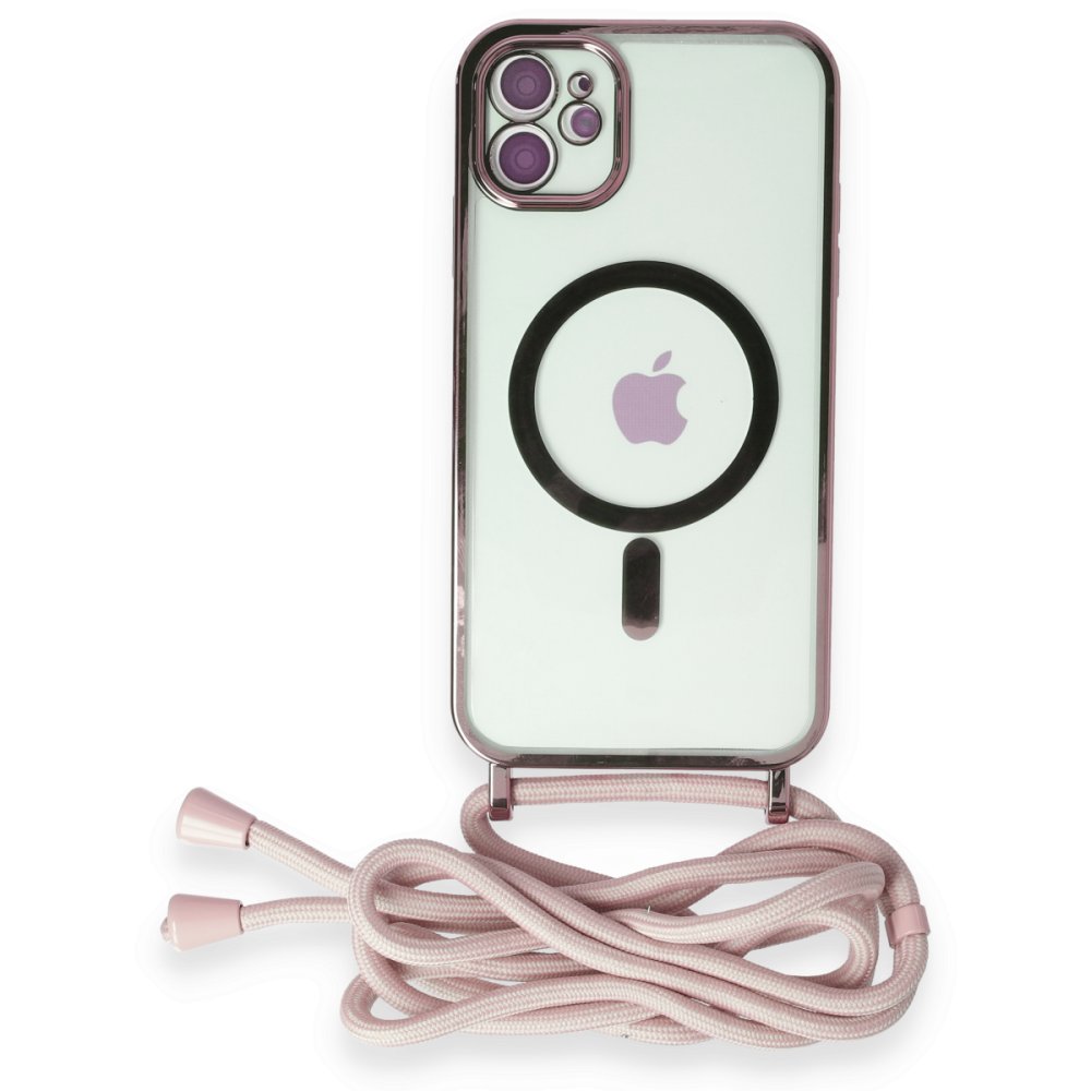  iPhone 11 Kılıf Divo Lazer Askılı Magsafe Kapak - Pembe