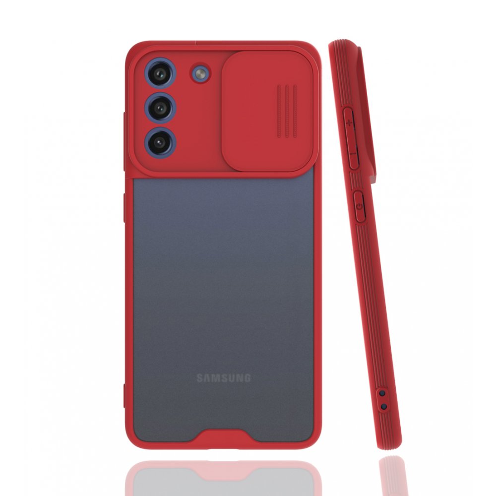  Samsung Galaxy S21 FE Kılıf Platin Kamera Koruma Silikon - Kırmızı