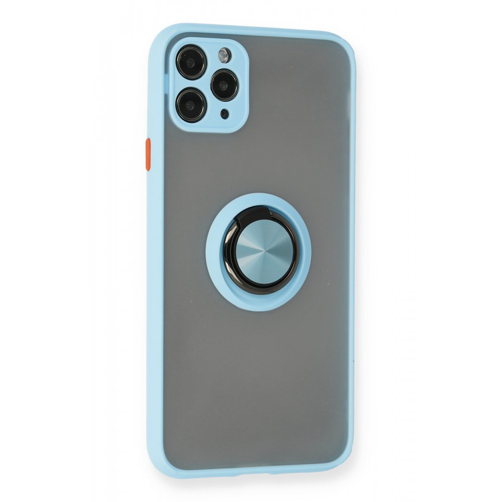  iPhone 11 Pro Max Kılıf Montreal Yüzüklü Silikon Kapak - Buz Mavi