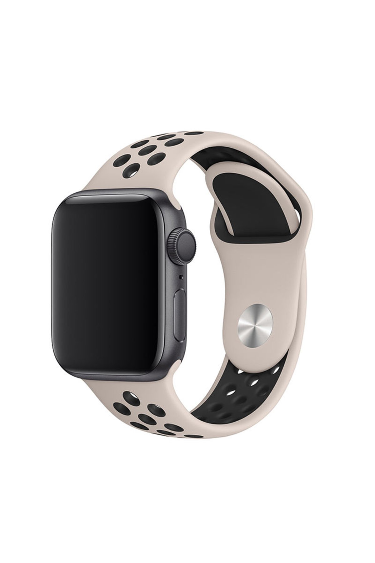 Apple Watch 40mm Spor Delikli Kordon - Açık Gri-Siyah Apple Watch 40mm Spor Delikli Kordon - Açık Gri-Siyah