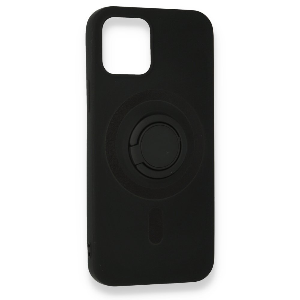  iPhone 12 Kılıf Viktor Yüzüklü Silikon - Siyah