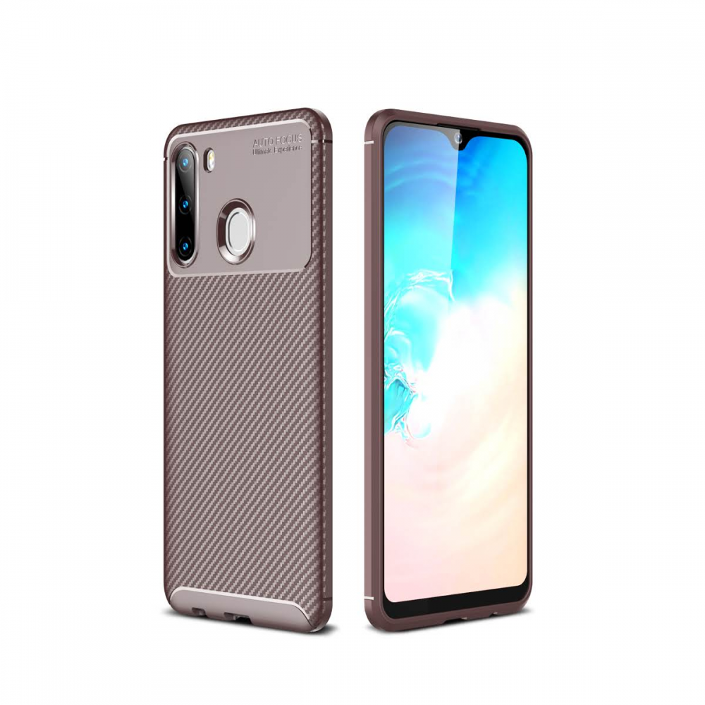  Samsung Galaxy A21 Kılıf Auto Focus Karbon Kapak - Kahverengi