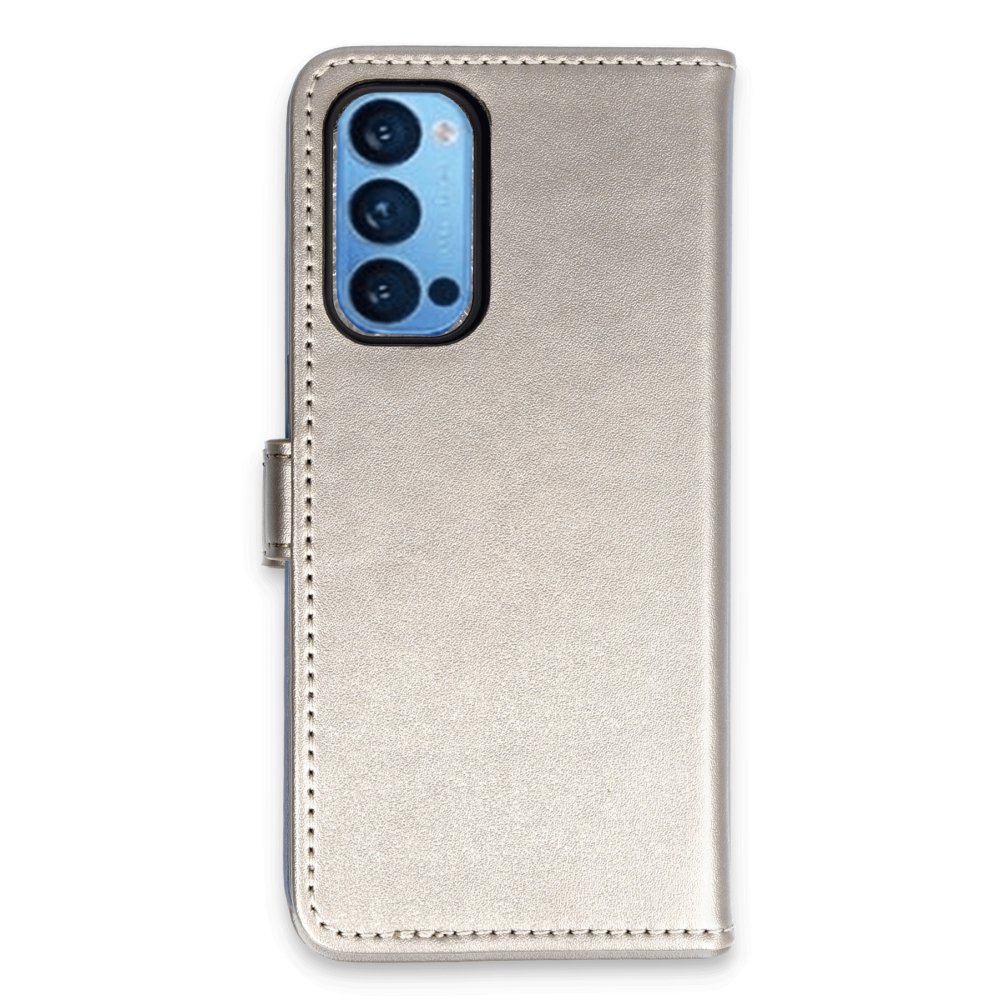  Oppo Reno 5 Kılıf Trend S Plus Kapaklı Kılıf - Gold