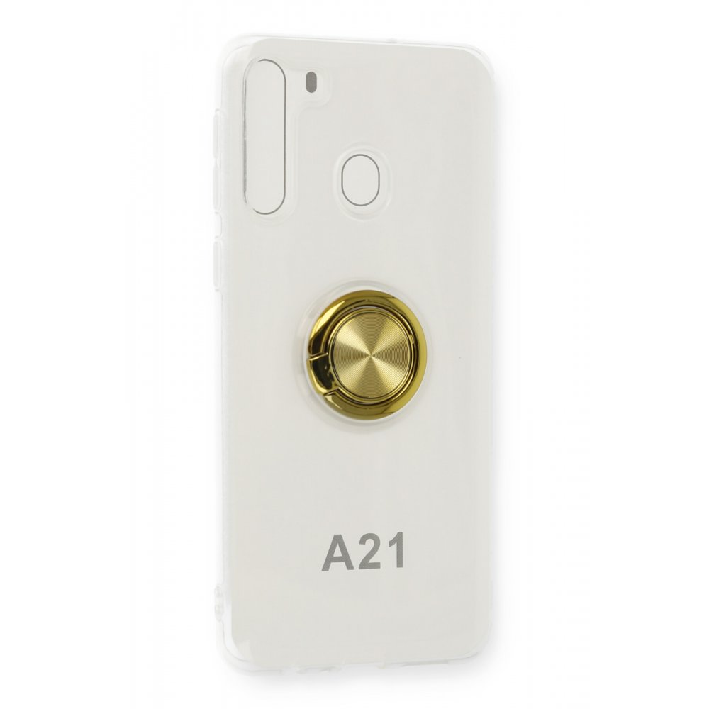  Samsung Galaxy A21 Kılıf Gros Yüzüklü Silikon - Gold