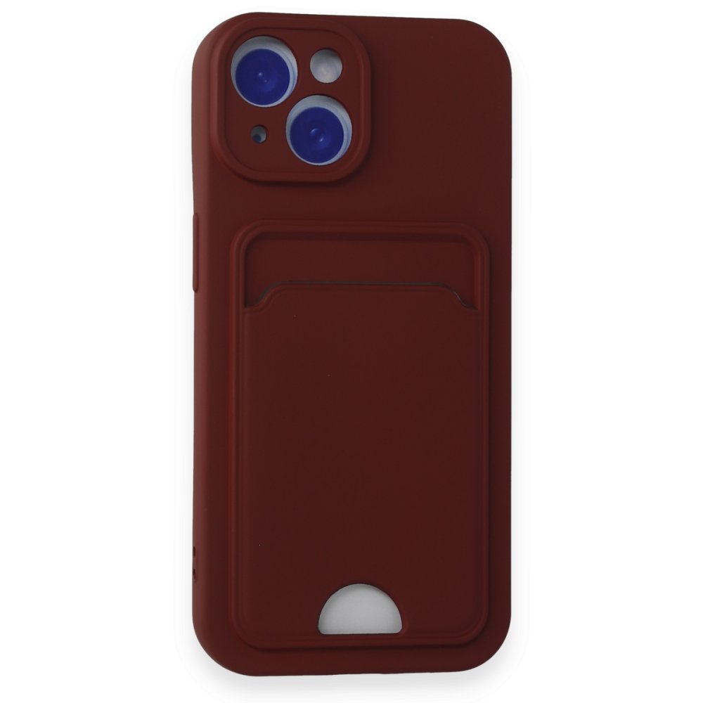  iPhone 14 Kılıf Kelvin Kartvizitli Silikon - Bordo