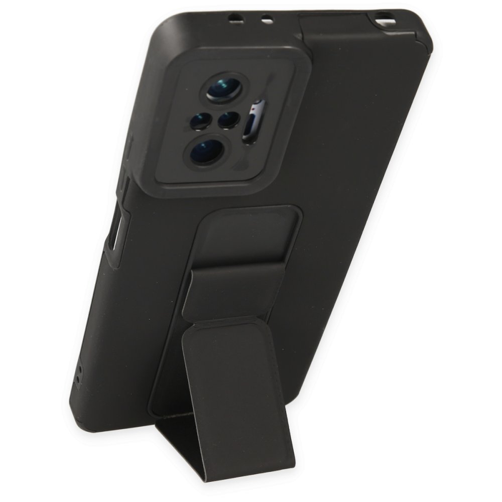 Redmi Note 10 Pro Kılıf Mega Standlı Silikon - Siyah