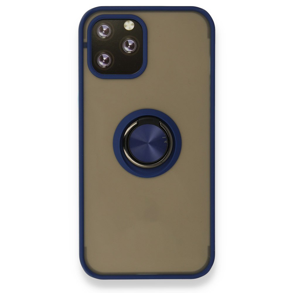  iPhone 12 Pro Kılıf Montreal Yüzüklü Silikon Kapak - Lacivert