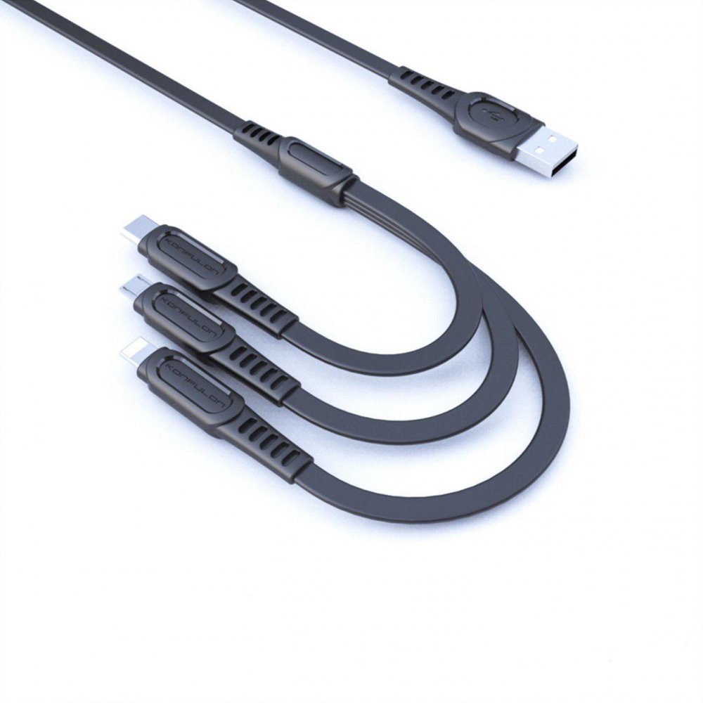 Konfulon DC19 3in1 USB Kablo 1.3M 3A - Siyah Konfulon DC19 3in1 USB Kablo 1.3M 3A - Siyah