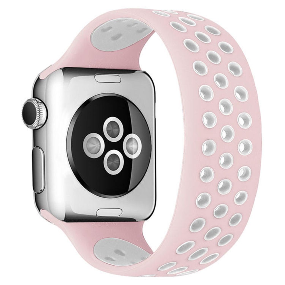  Apple Watch 42mm Ayarlı Delikli Silikon Kordon - Pembe-Beyaz