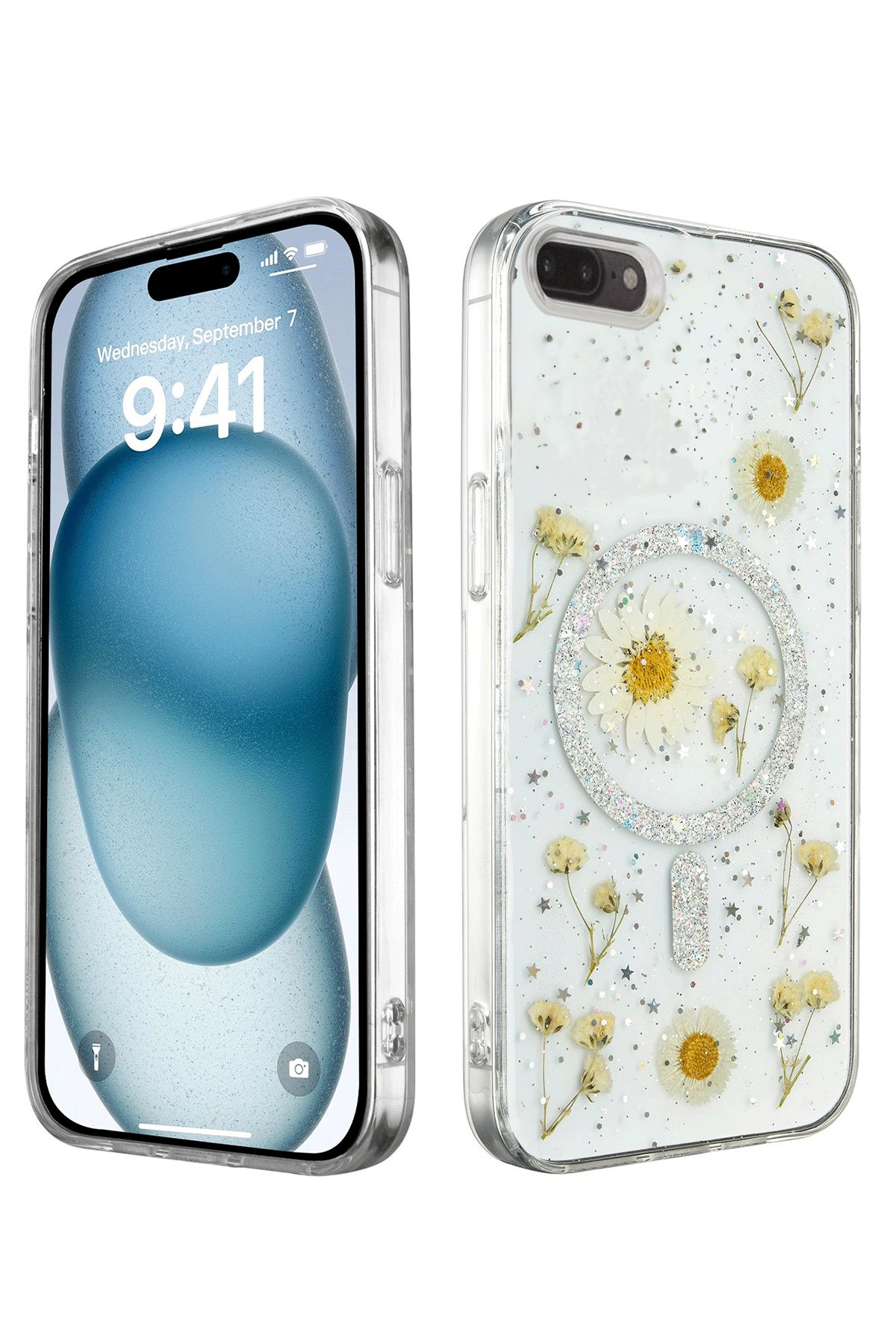 iPhone 8 Plus Kılıf Daisy Simli Magsafe Kapak - Gümüş iPhone 8 Plus Kılıf Daisy Simli Magsafe Kapak - Gümüş